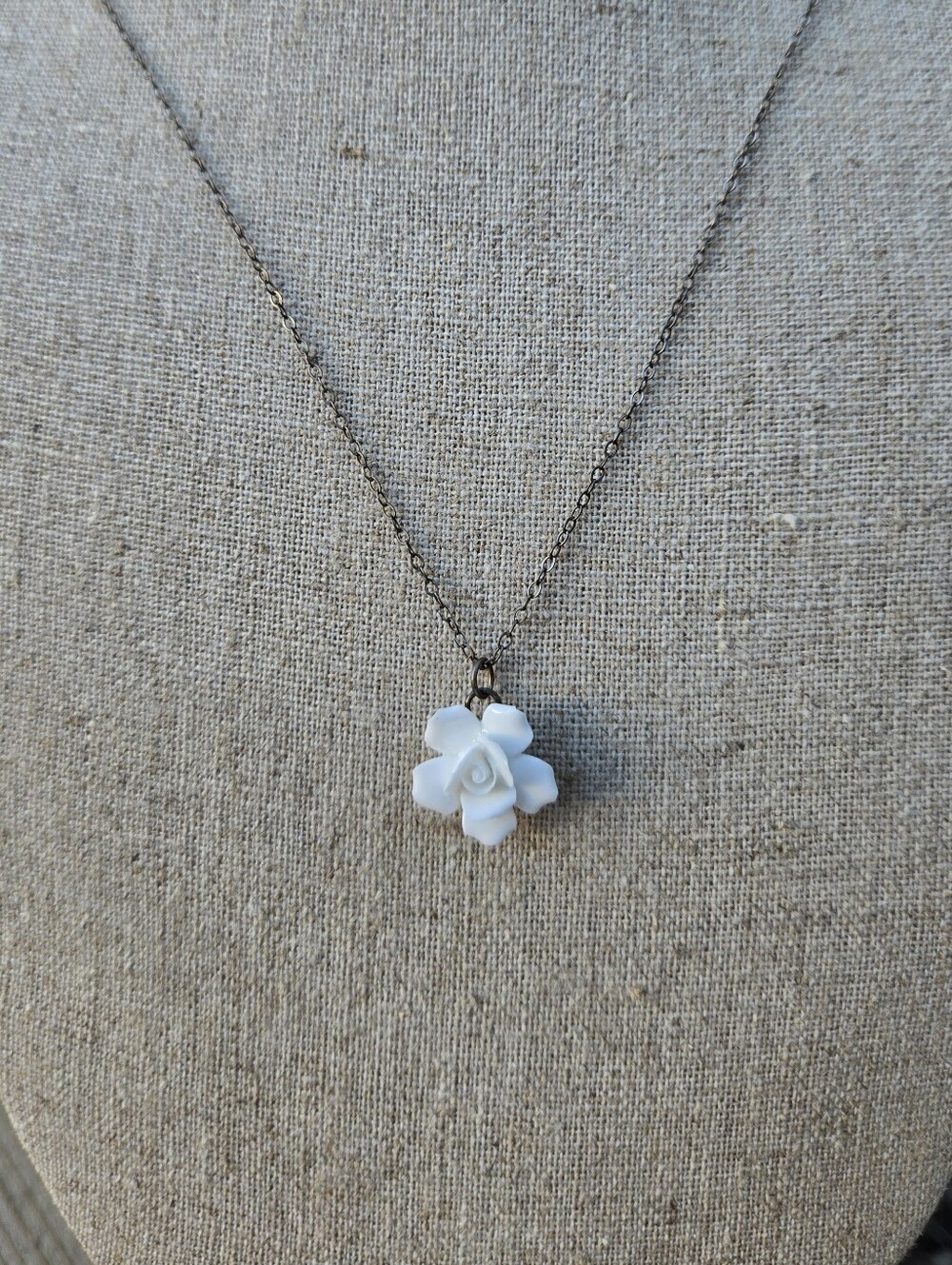 Dimensional White Porcelain Rose Pendant Necklace On Sterling Silver Chain 3D